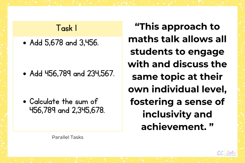 Image showing an example of a parallel task for maths talk.
